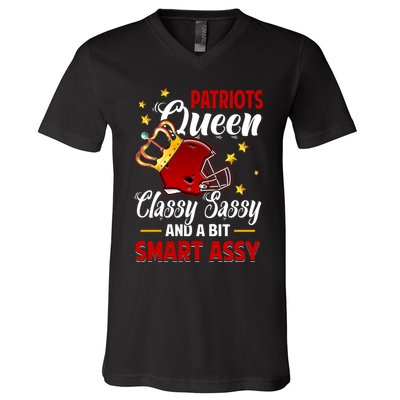 New England Football Queen Classy Sassy And A Bit Smart Assy V-Neck T-Shirt
