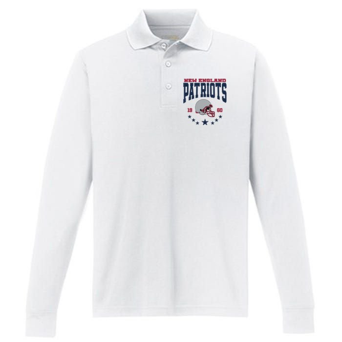 New England Football Lover Team Patriots 1960 Performance Long Sleeve Polo