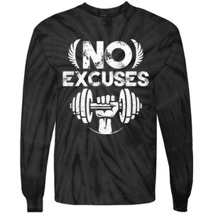 No Excuses Funny Bodybuilding Gym Workout Tie-Dye Long Sleeve Shirt