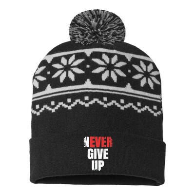 Never Ever Give Up USA-Made Snowflake Beanie