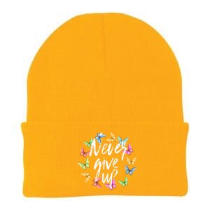 Never Ever Give Up Cool Novelty Quotes Graphic Knit Cap Winter Beanie