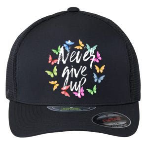 Never Ever Give Up Cool Novelty Quotes Graphic Flexfit Unipanel Trucker Cap