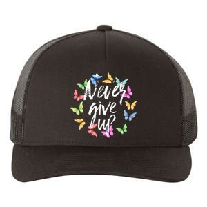 Never Ever Give Up Cool Novelty Quotes Graphic Yupoong Adult 5-Panel Trucker Hat