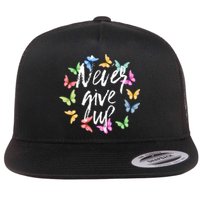 Never Ever Give Up Cool Novelty Quotes Graphic Flat Bill Trucker Hat