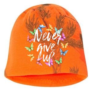 Never Ever Give Up Cool Novelty Quotes Graphic Kati - Camo Knit Beanie