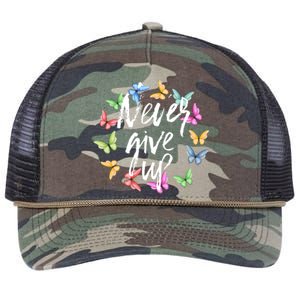 Never Ever Give Up Cool Novelty Quotes Graphic Retro Rope Trucker Hat Cap