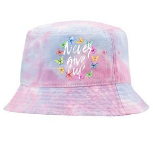 Never Ever Give Up Cool Novelty Quotes Graphic Tie-Dyed Bucket Hat