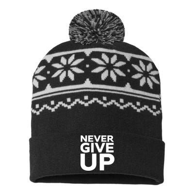 Never Ever Give Up Inspirational Motivational Quotes Saying USA-Made Snowflake Beanie