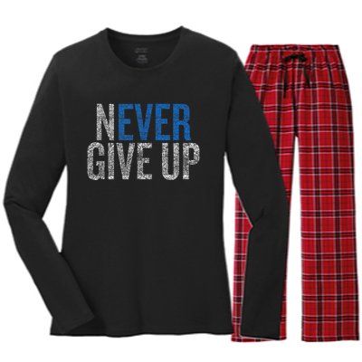 Never Ever Give Up Women's Long Sleeve Flannel Pajama Set 