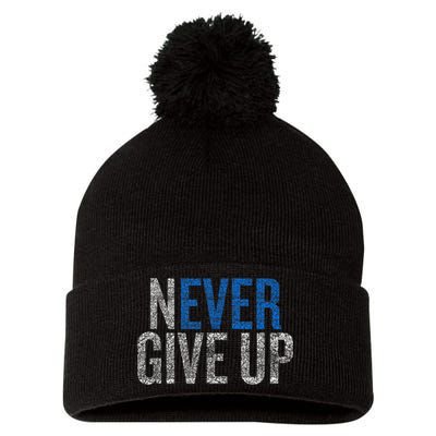 Never Ever Give Up Pom Pom 12in Knit Beanie