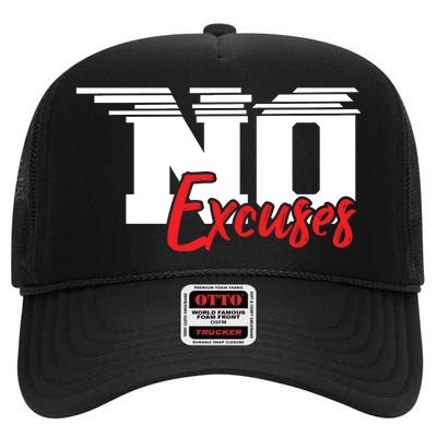 No Excuses Gym Motivation Graphic High Crown Mesh Back Trucker Hat