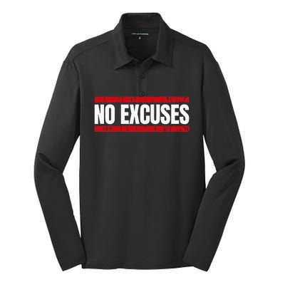 No Excuses Inspirational Saying Motivational Gym Workout Silk Touch Performance Long Sleeve Polo