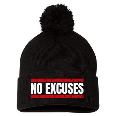 No Excuses Inspirational Saying Motivational Gym Workout Pom Pom 12in Knit Beanie