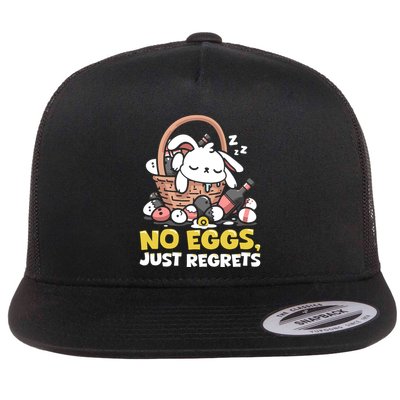 No Eggs Just Regrets Drunk Bunny Humor Easter Egg Flat Bill Trucker Hat