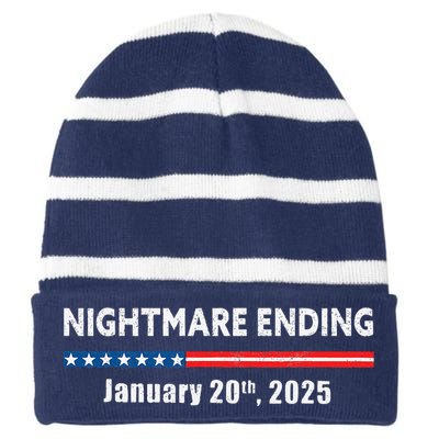 Nightmare Ending January 20th 2025 Funny Pro Trump 2025 Striped Beanie with Solid Band