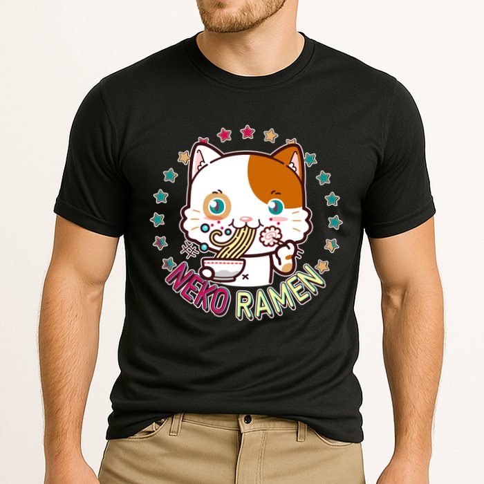 Neko Ramen Noodle Cat Cooling Performance Crew T-Shirt