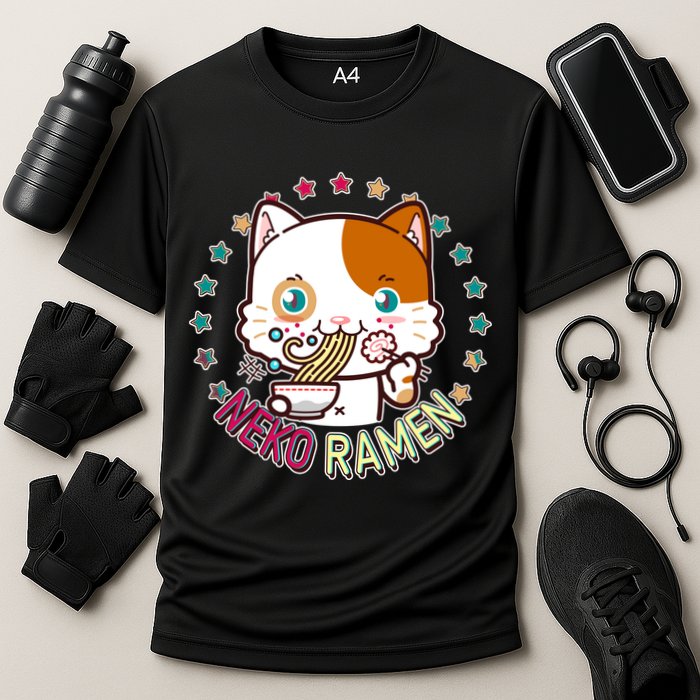 Neko Ramen Noodle Cat Cooling Performance Crew T-Shirt