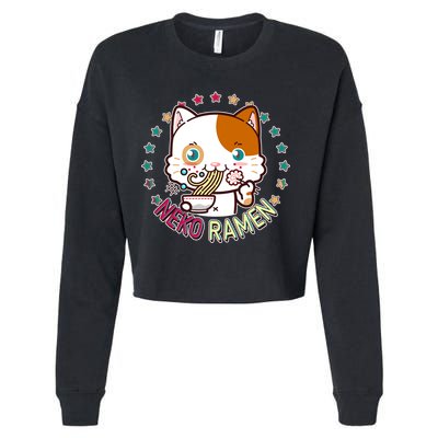 Neko Ramen Noodle Cat Cropped Pullover Crew