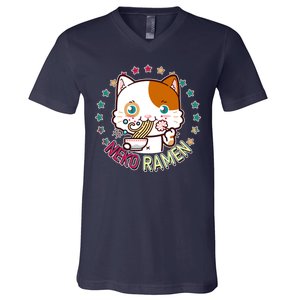 Neko Ramen Noodle Cat V-Neck T-Shirt