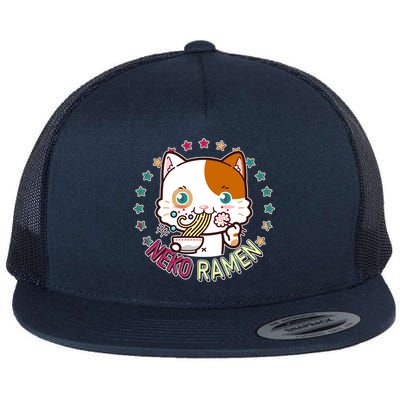 Neko Ramen Noodle Cat Flat Bill Trucker Hat