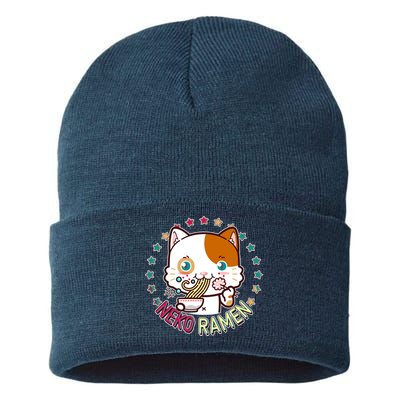 Neko Ramen Noodle Cat Sustainable Knit Beanie