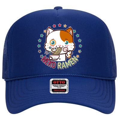 Neko Ramen Noodle Cat High Crown Mesh Back Trucker Hat