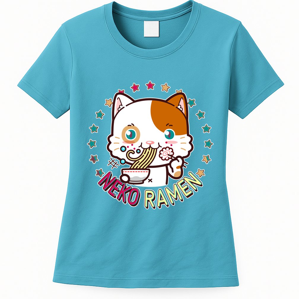 Neko Ramen Noodle Cat Womens T-Shirt