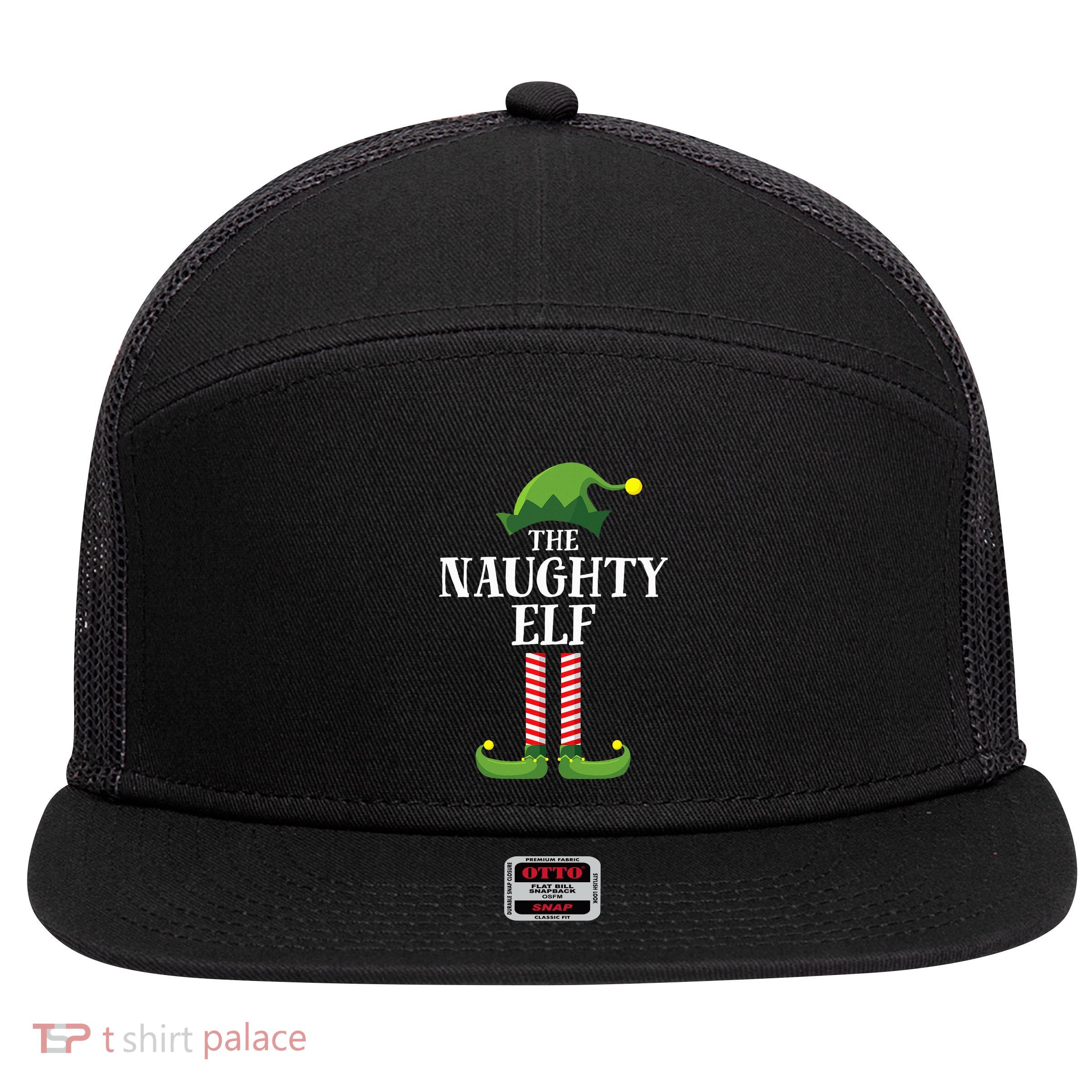 Naughty Elf Matching Family Group Christmas Party Pyjamas 7 Panel Mesh Trucker Snapback Hat
