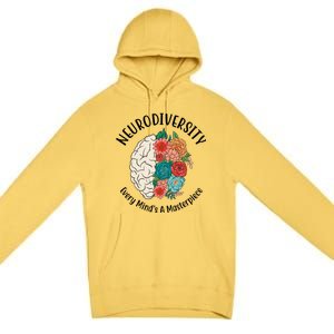 Neurodiversity Every Minds A Masterpiece Brain Floral Premium Pullover Hoodie