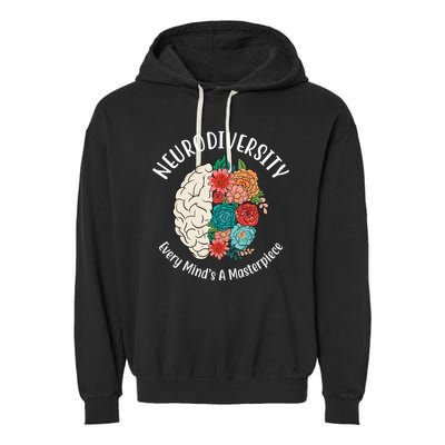 Neurodiversity Every Minds A Masterpiece Brain Floral Garment-Dyed Fleece Hoodie