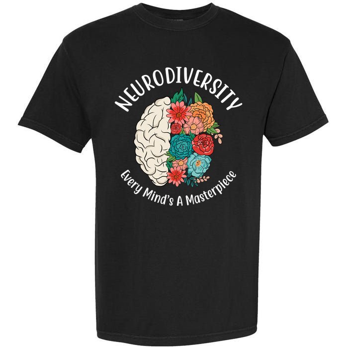 Neurodiversity Every Minds A Masterpiece Brain Floral Garment-Dyed Heavyweight T-Shirt