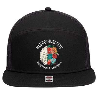 Neurodiversity Every Minds A Masterpiece Brain Floral 7 Panel Mesh Trucker Snapback Hat