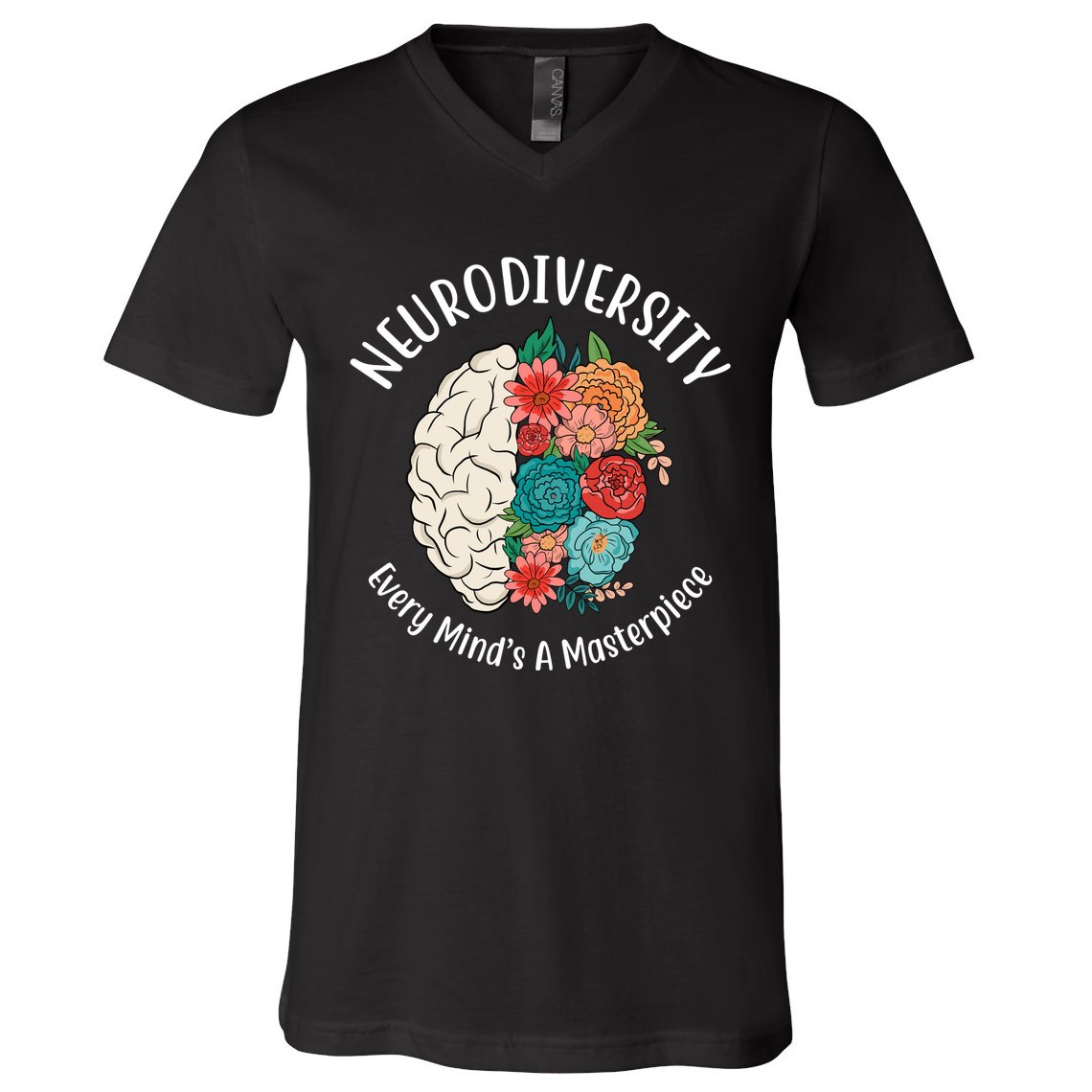 Neurodiversity Every Minds A Masterpiece Brain Floral V-Neck T-Shirt