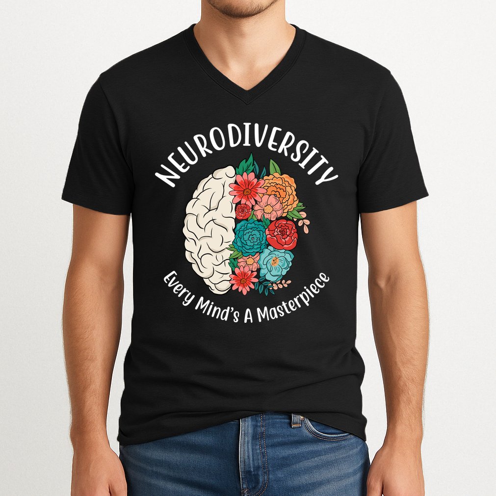 Neurodiversity Every Minds A Masterpiece Brain Floral V-Neck T-Shirt