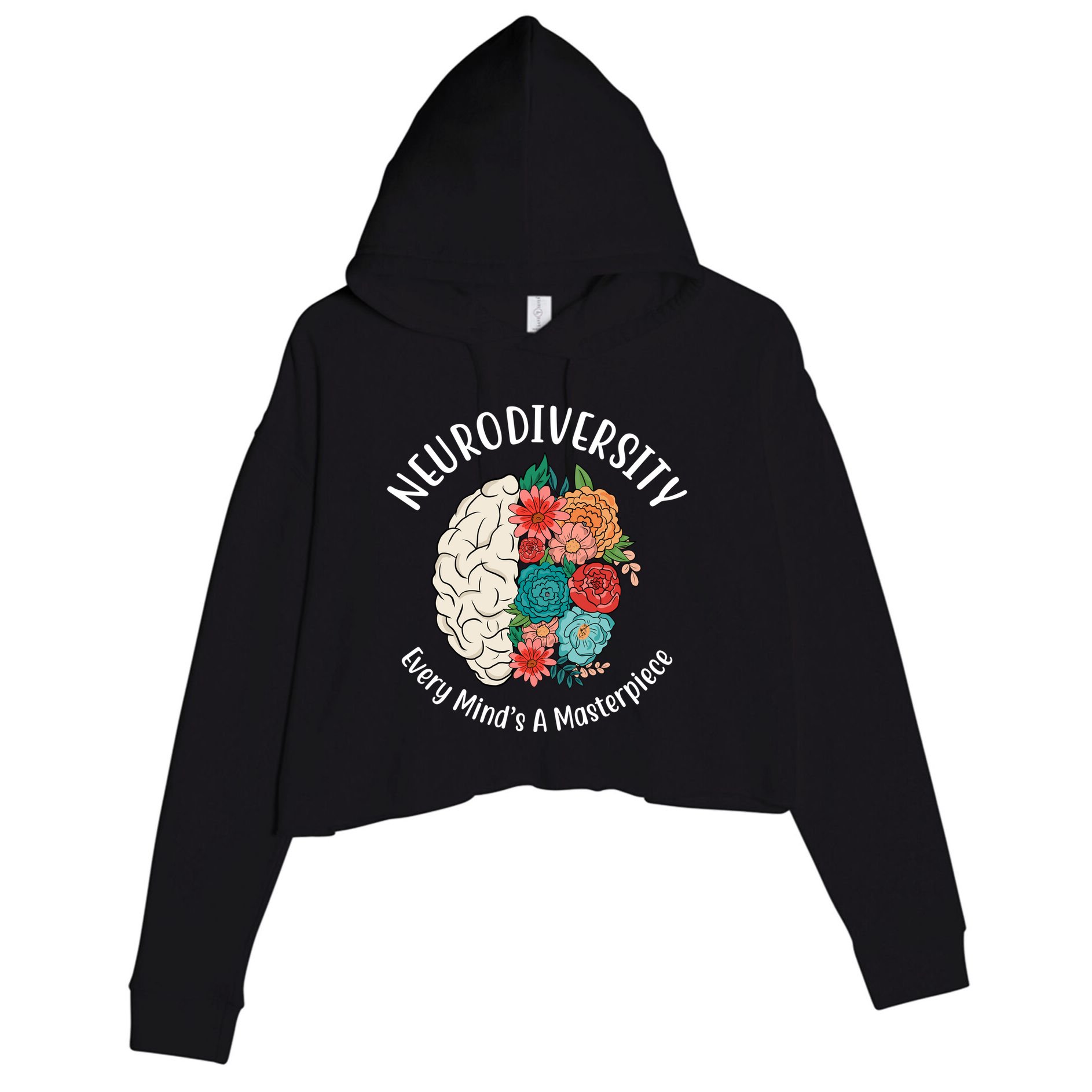 Neurodiversity Every Minds A Masterpiece Brain Floral Crop Fleece Hoodie