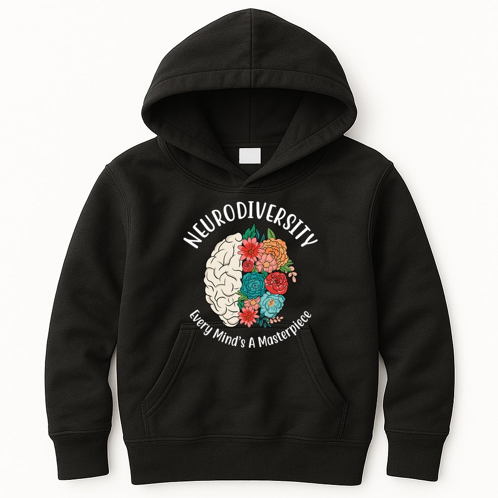 Neurodiversity Every Minds A Masterpiece Brain Floral Kids Hoodie
