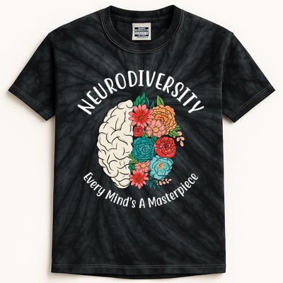 Neurodiversity Every Minds A Masterpiece Brain Floral Kids Tie-Dye T-Shirt