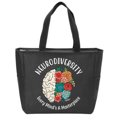 Neurodiversity Every Minds A Masterpiece Brain Floral Zip Tote Bag