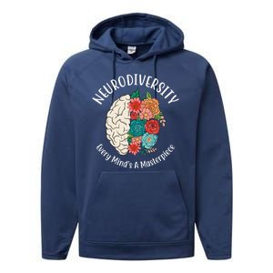 Neurodiversity Every Minds A Masterpiece Brain Floral Performance Fleece Hoodie