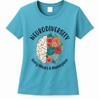 Neurodiversity Every Minds A Masterpiece Brain Floral Womens T-Shirt