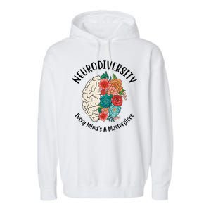 Neurodiversity Every Minds A Masterpiece Brain Floral Garment-Dyed Fleece Hoodie