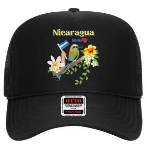 Nicaragua En Mi Corazon Patriotic Signs High Crown Mesh Back Trucker Hat