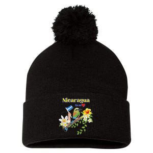 Nicaragua En Mi Corazon Patriotic Signs Pom Pom 12in Knit Beanie