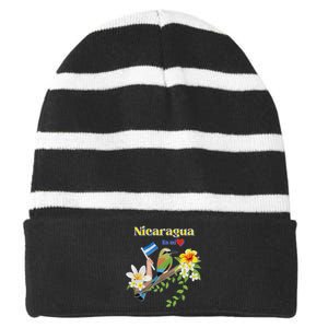 Nicaragua En Mi Corazon Patriotic Signs Striped Beanie with Solid Band