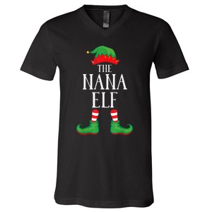 Nana Elf Matching Group Xmas Funny Family Christmas V-Neck T-Shirt