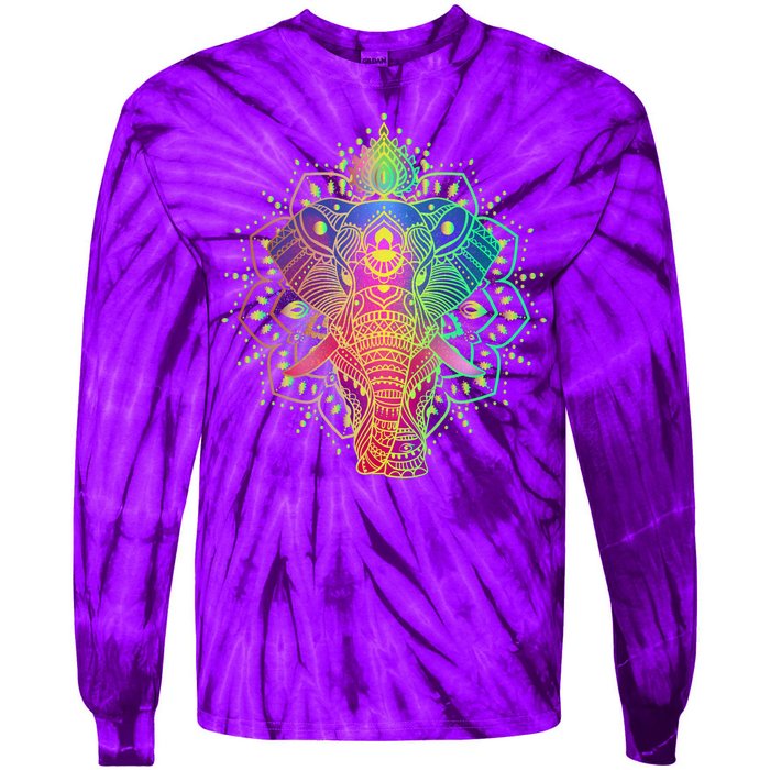 Neon Color Yoga Elephant Tie-Dye Long Sleeve Shirt