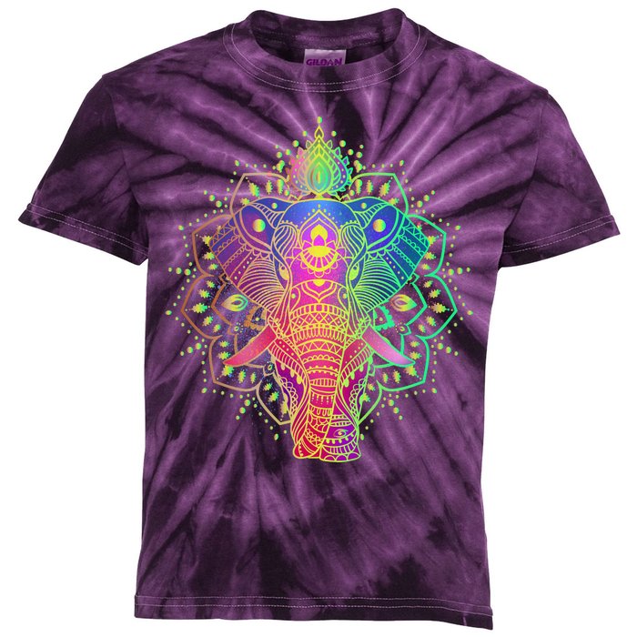 Neon Color Yoga Elephant Kids Tie-Dye T-Shirt