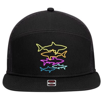 Neon Colorful Sharks  7 Panel Mesh Trucker Snapback Hat