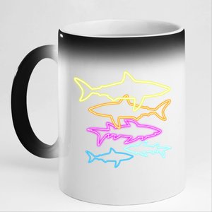 Neon Colorful Sharks  11oz Black Color Changing Mug