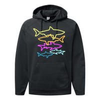 Neon Colorful Sharks  Performance Fleece Hoodie